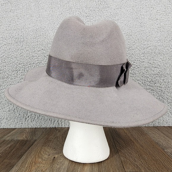 Miss Biermer Gray Felt Wide Brim Fedora Hat With Ribbon Bow Women's Accessory‎ - Picture 4 of 8